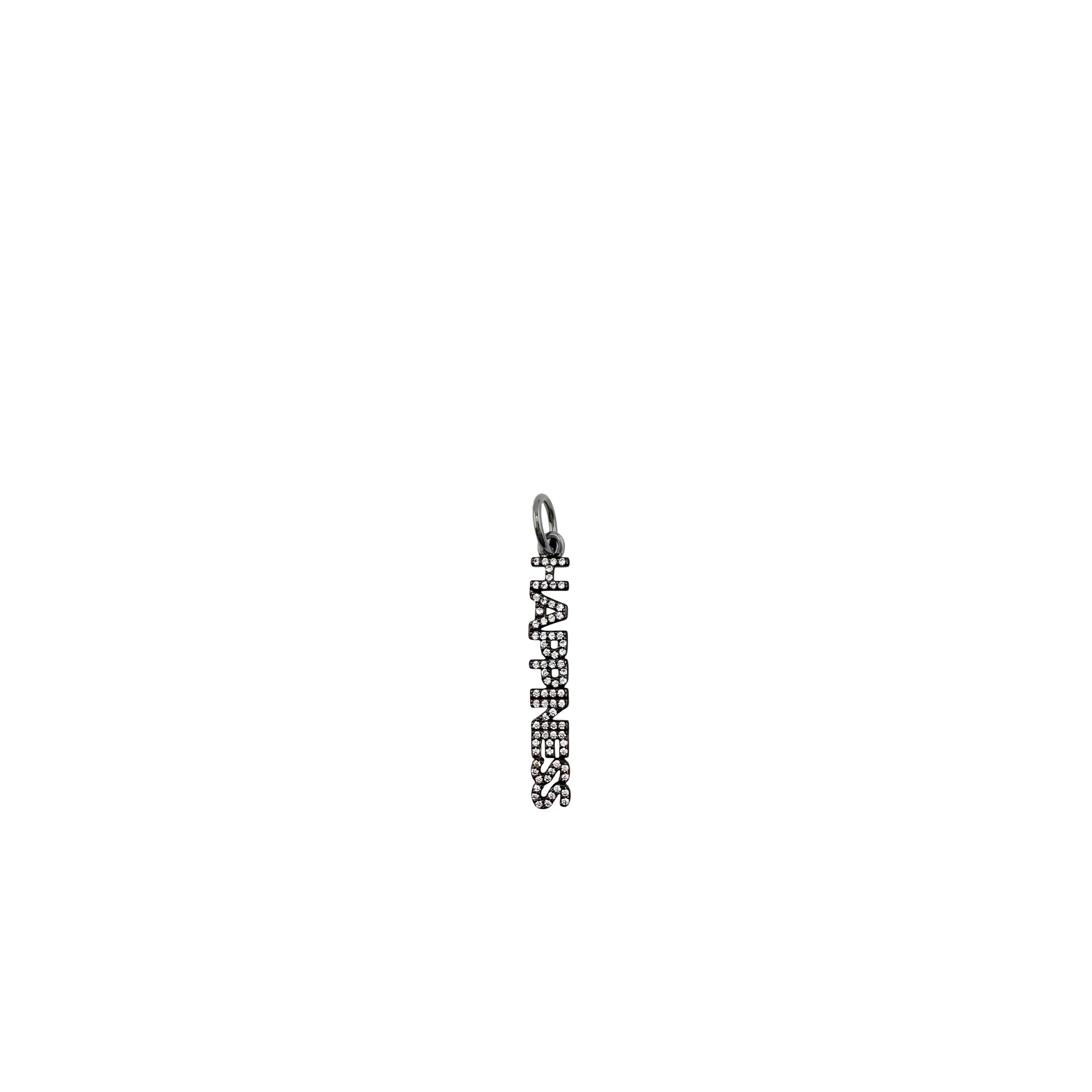 shimmering happiness word charm with pave crystals in gunmetal finish