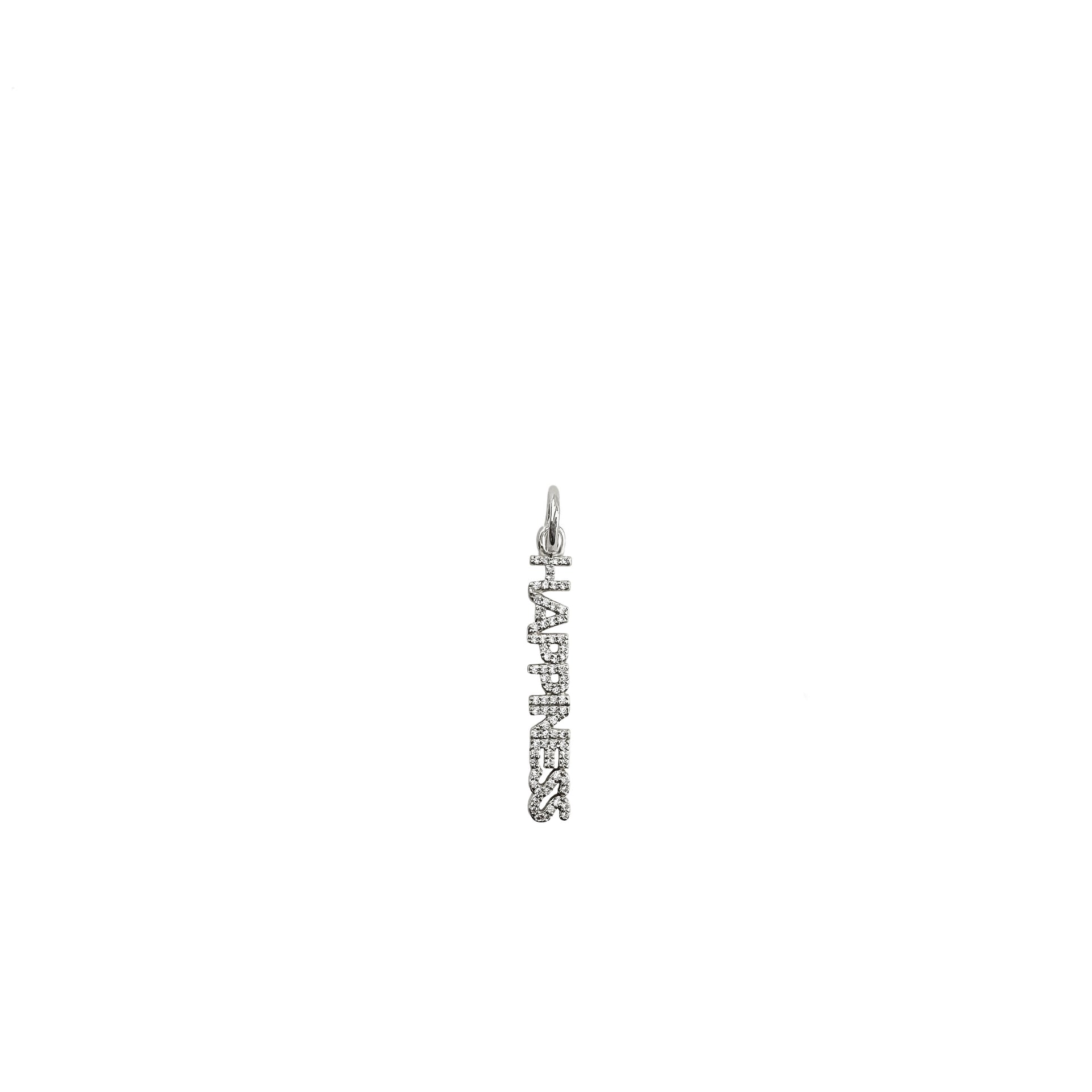 shimmering happiness word charm with pave crystals in silver finish