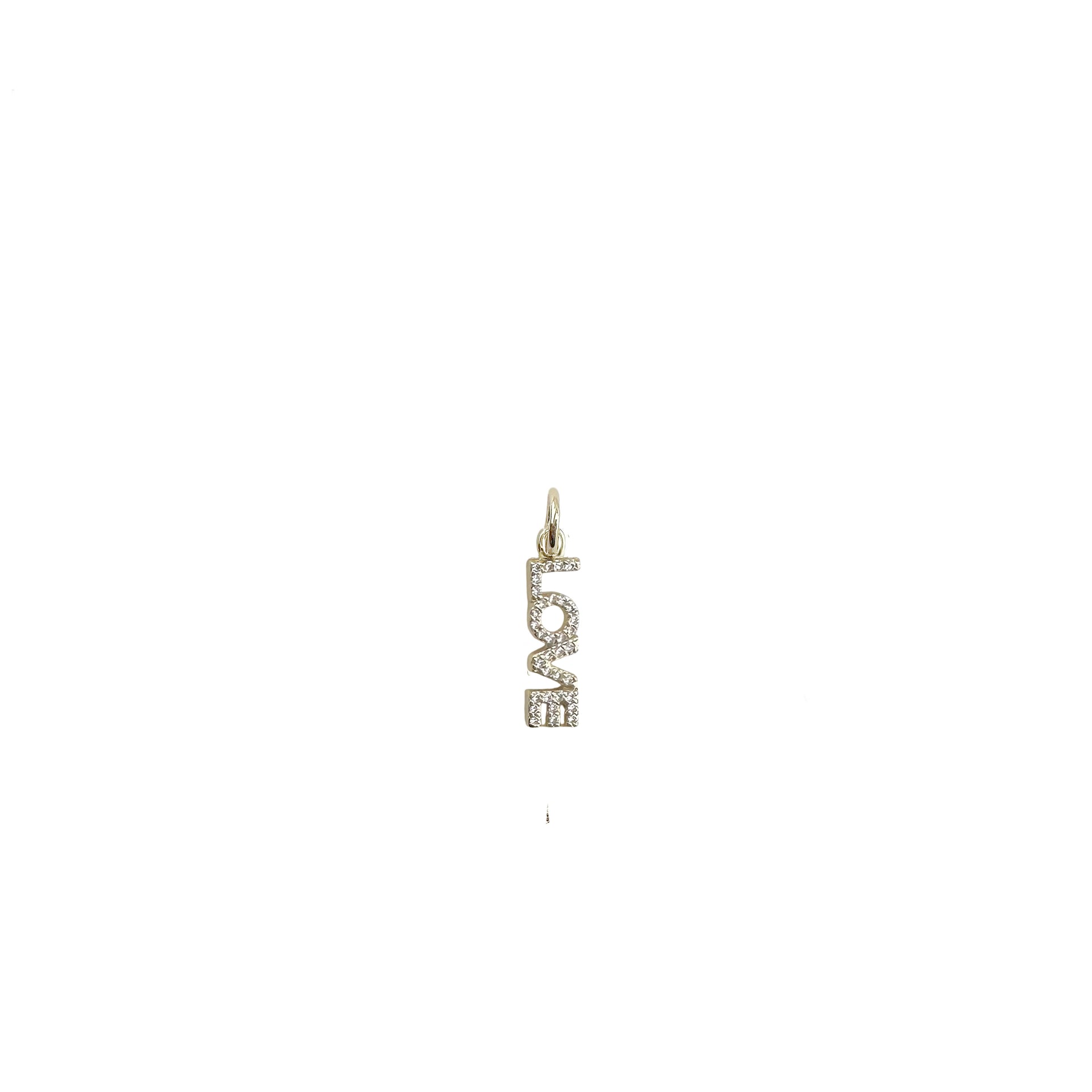 shimmering love word charm with pave crystals in gold finish