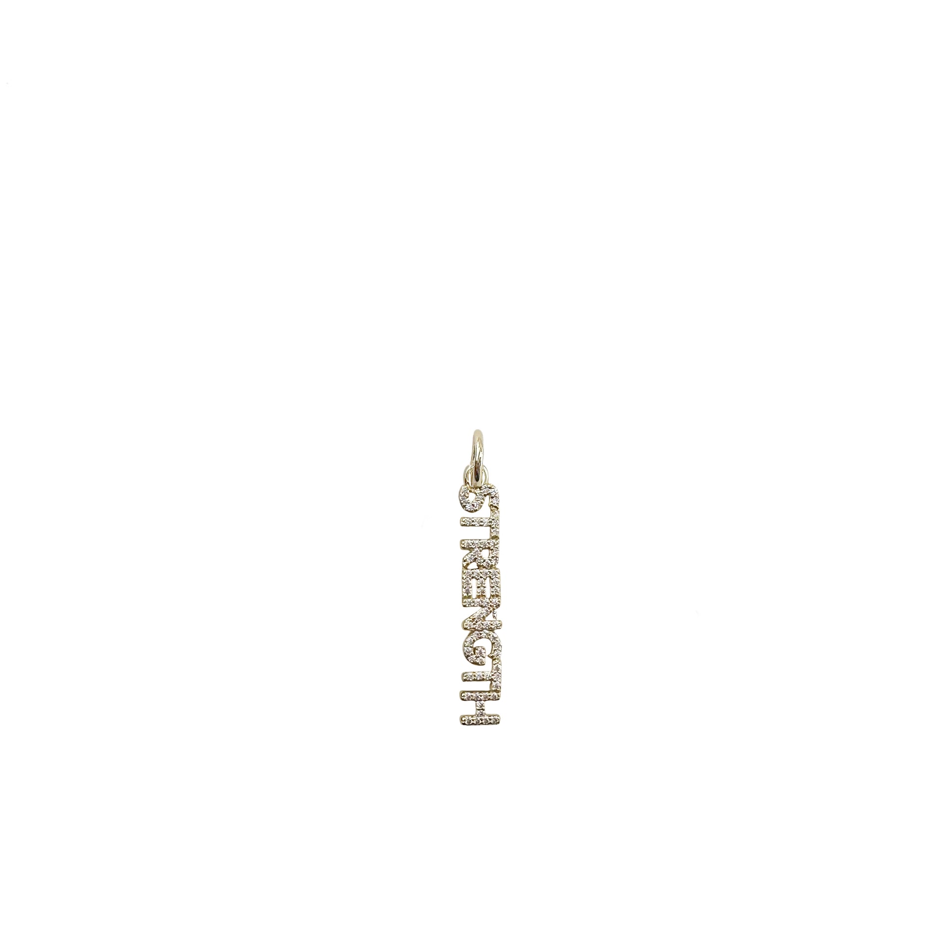 shimmering strength word charm with pave crystals in gold finish