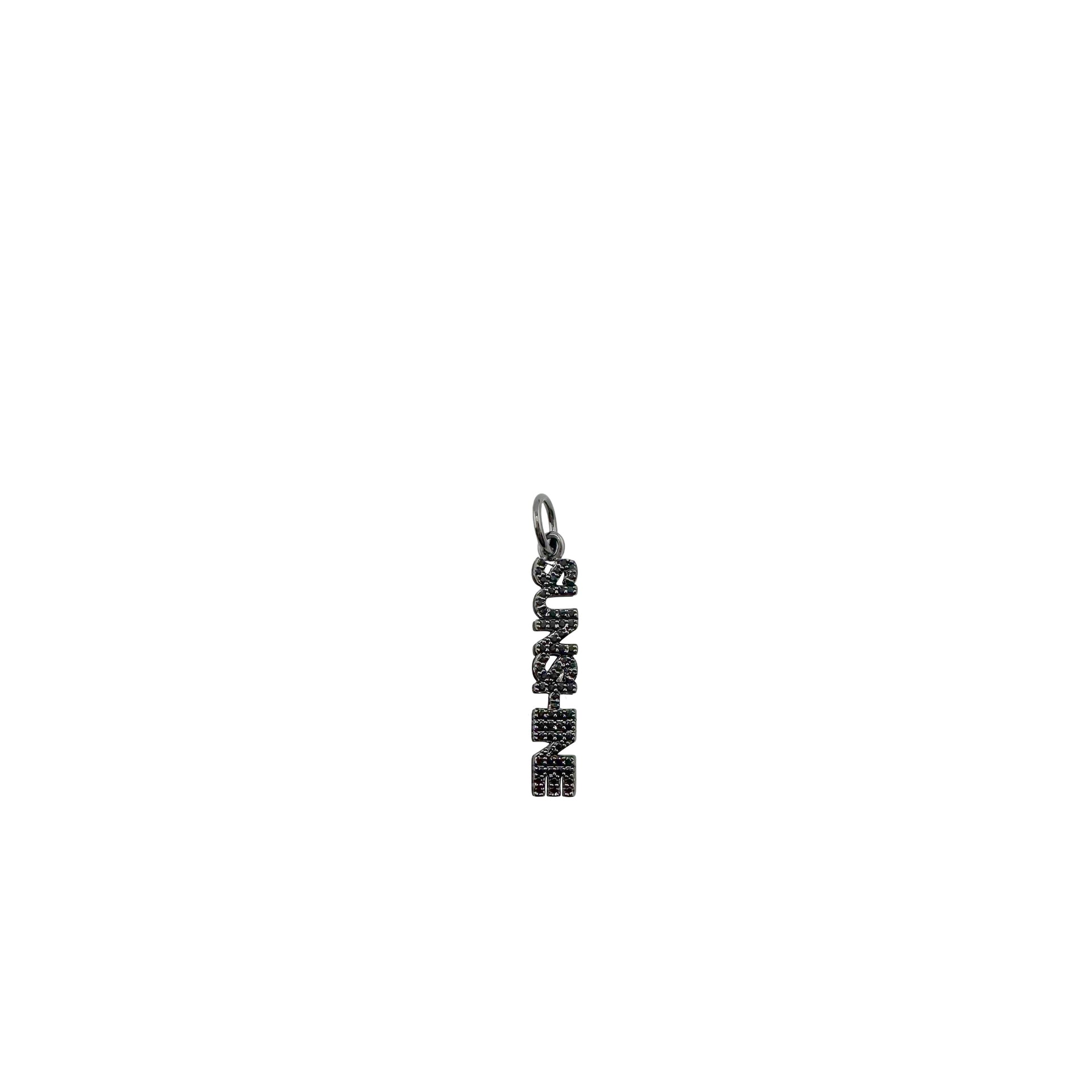shimmering sunshine word charm with pave crystals in black finish