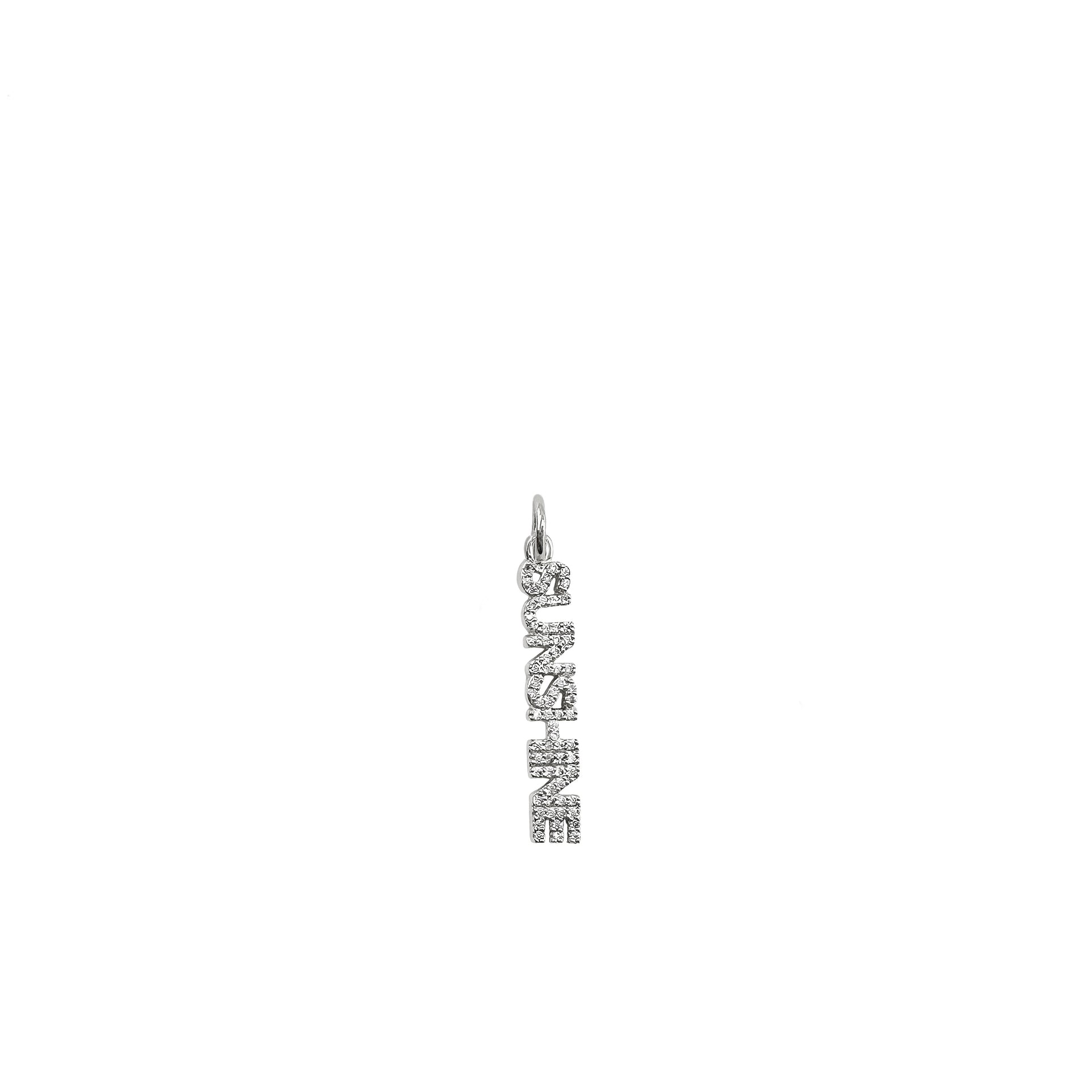 shimmering sunshine word charm with pave crystals in silver finish