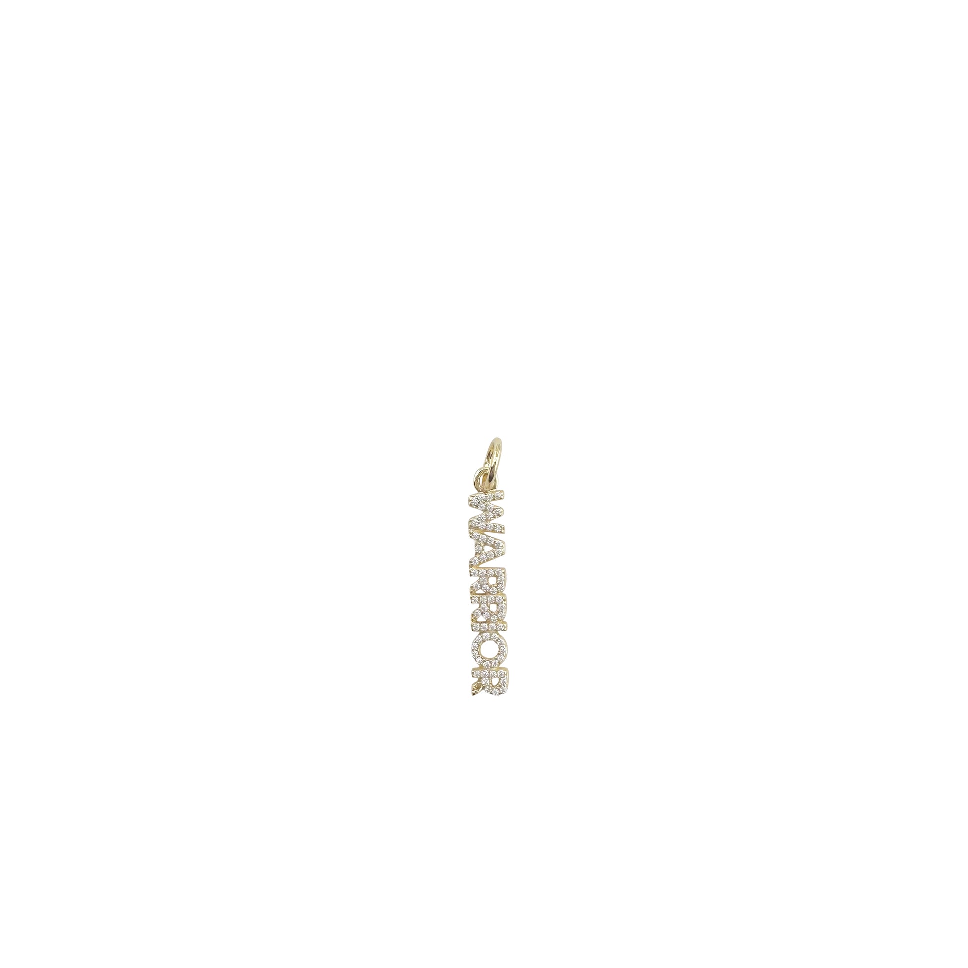 shimmering warrior word charm with pave crystals in gold finish