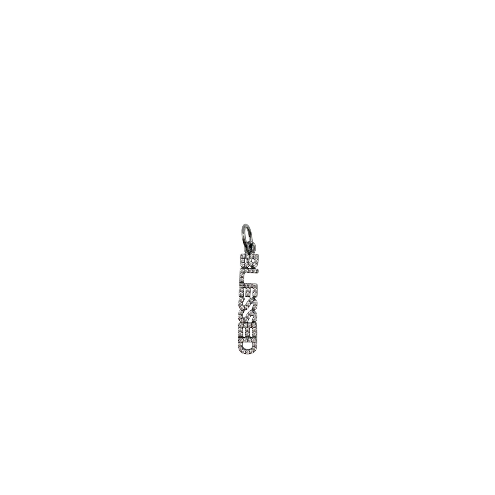 shimmering blessed word charm with pave crystals in gold finish