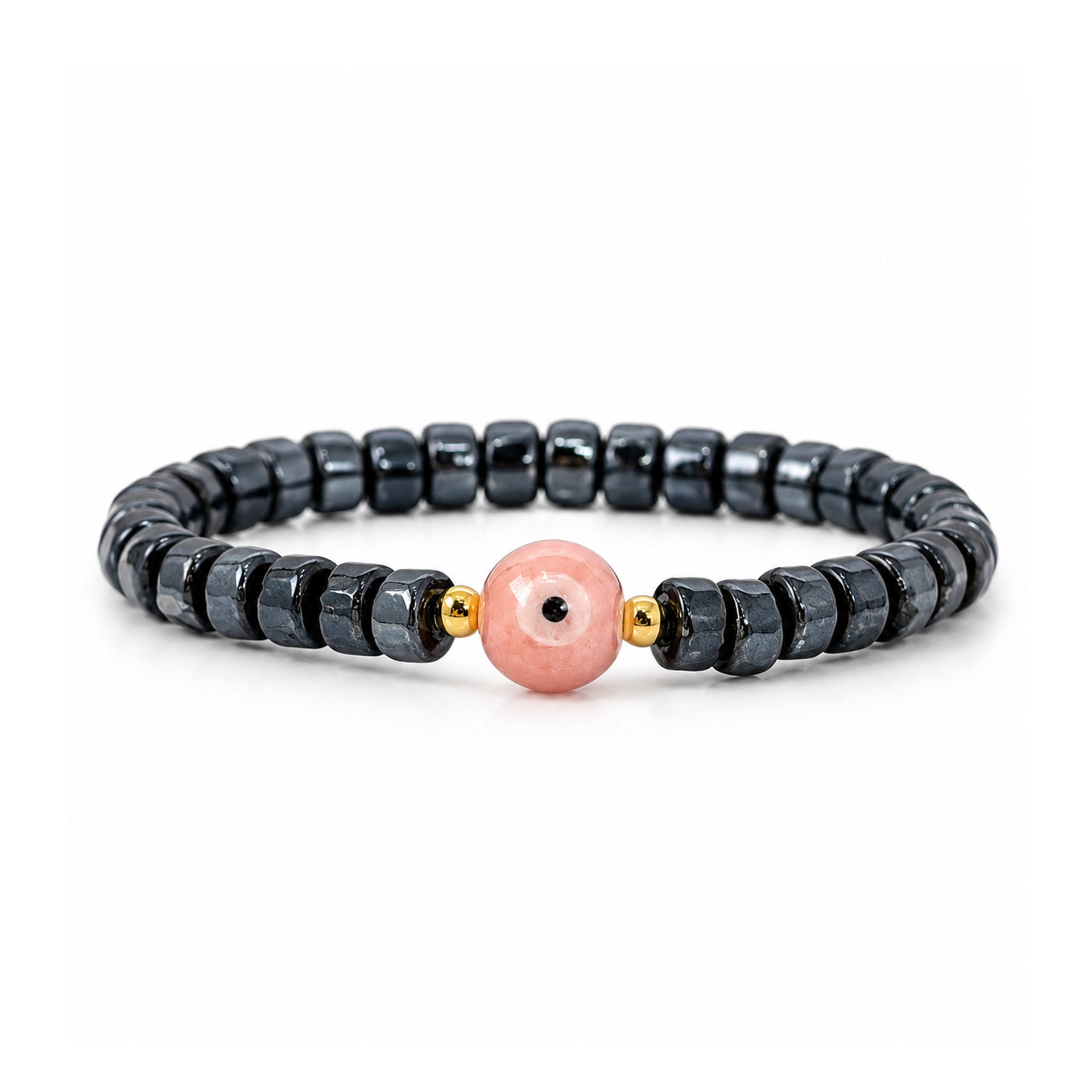 Sienna Ceramic Evil Eye Stretch Bracelet in black with glossy ceramic beads gold-tone accents and ceramic evil eye focal bead