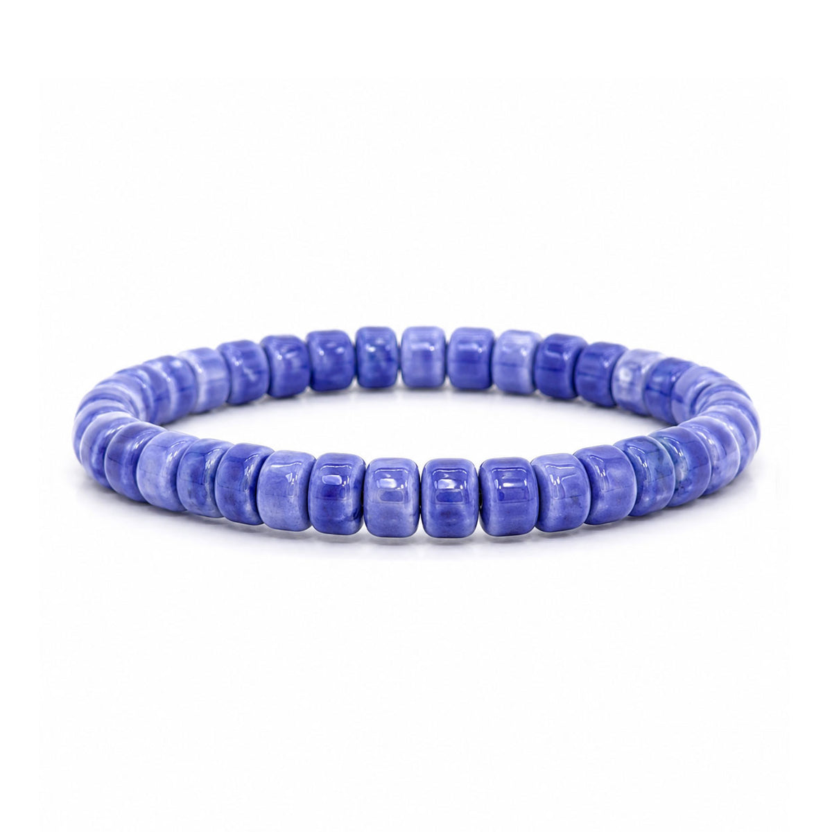 Sienna Ceramic Stretch Bracelet in blue with glossy 6mm ceramic rondelle beads
