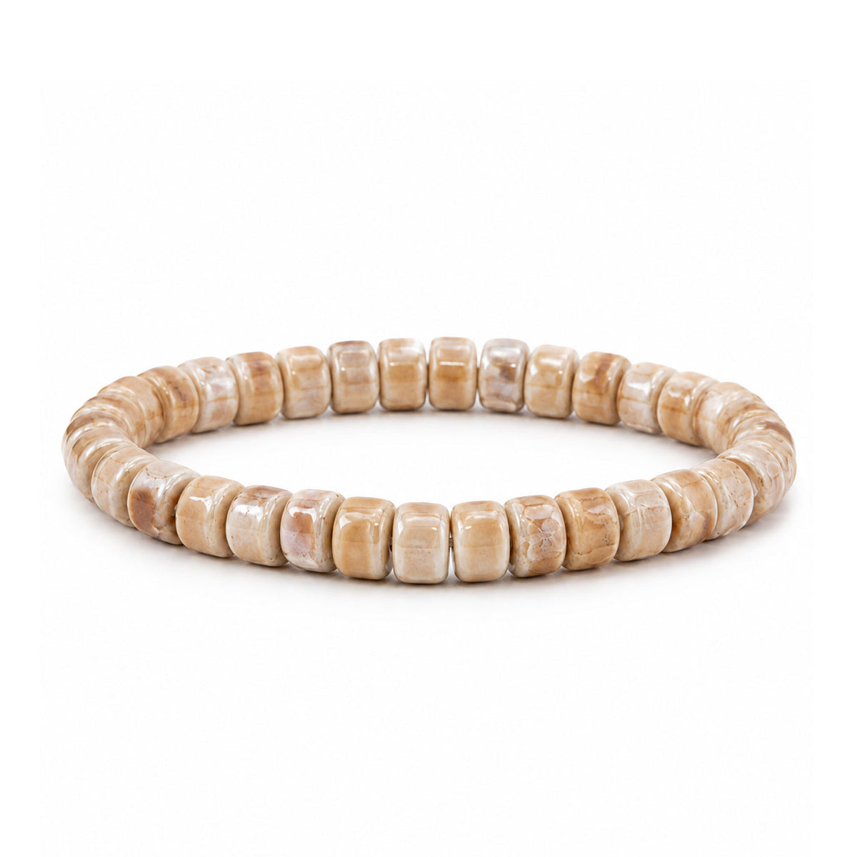 Sienna Ceramic Stretch Bracelet in brown with glossy 6mm ceramic rondelle beads