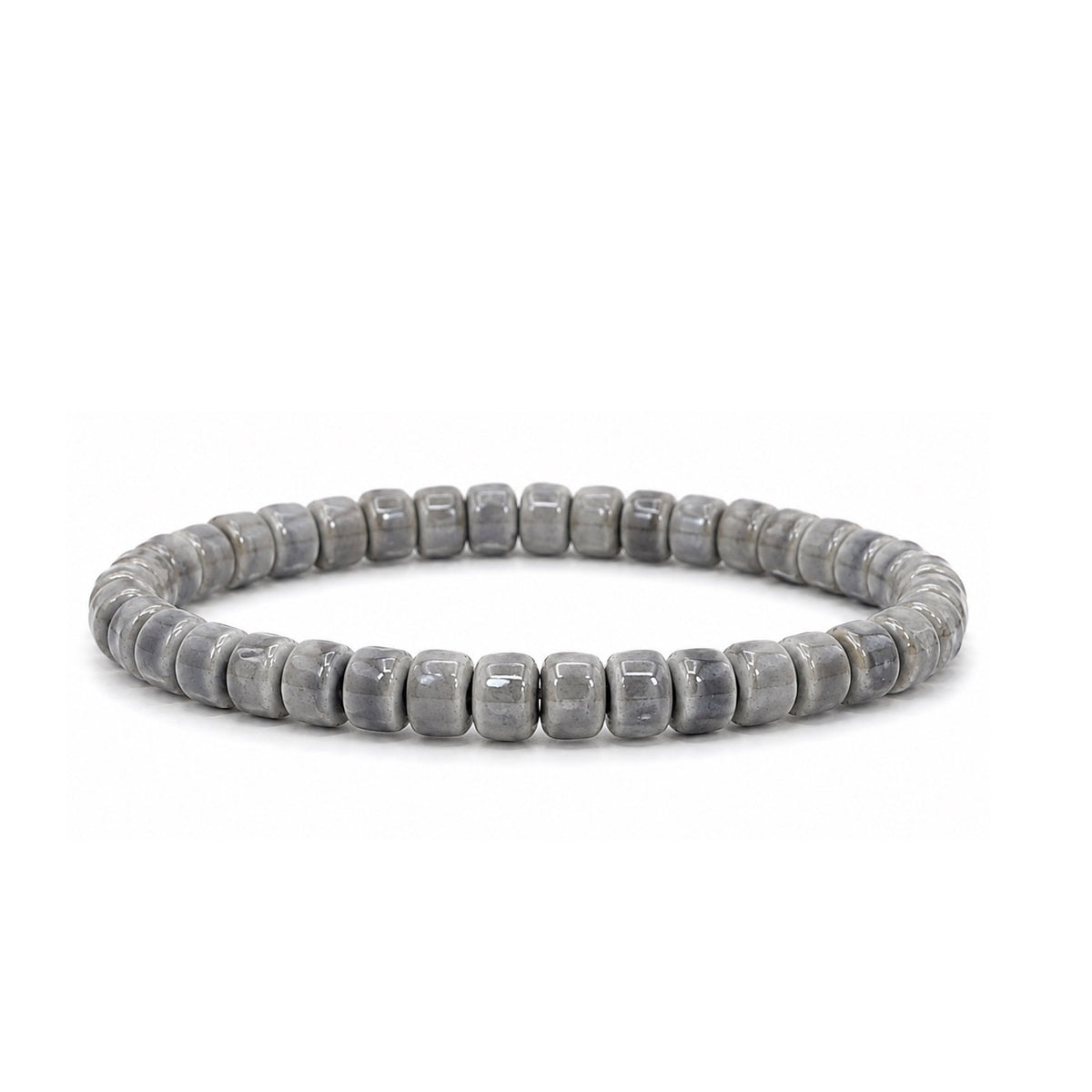 Sienna Ceramic Stretch Bracelet in grey with glossy 6mm ceramic rondelle beads