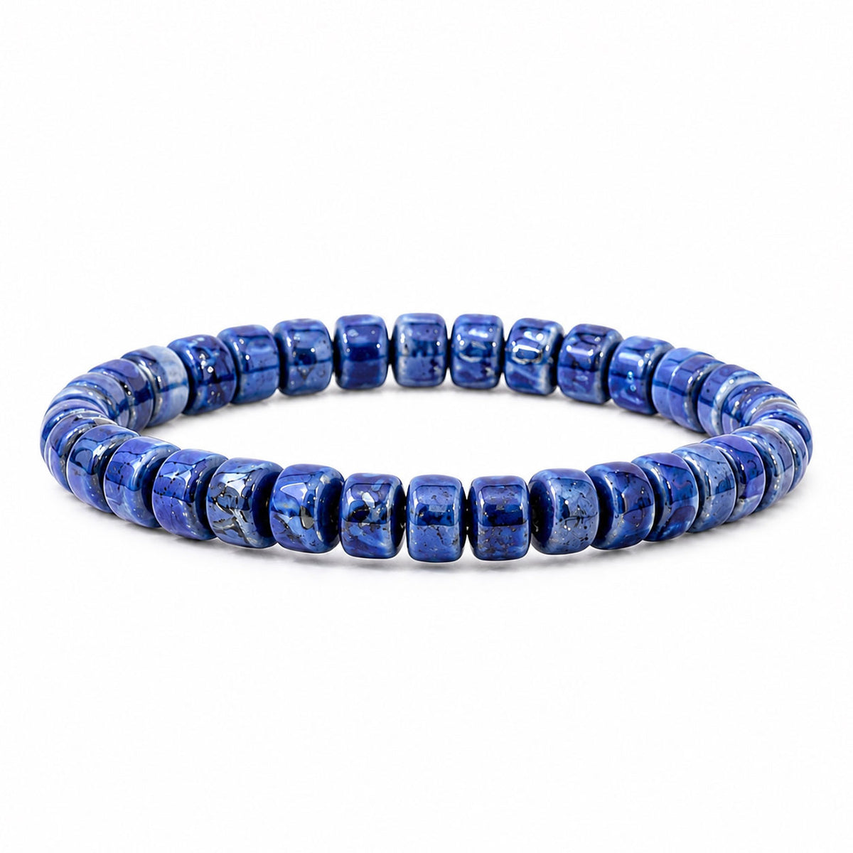 Sienna Ceramic Stretch Bracelet in navy with glossy 6mm ceramic rondelle beads