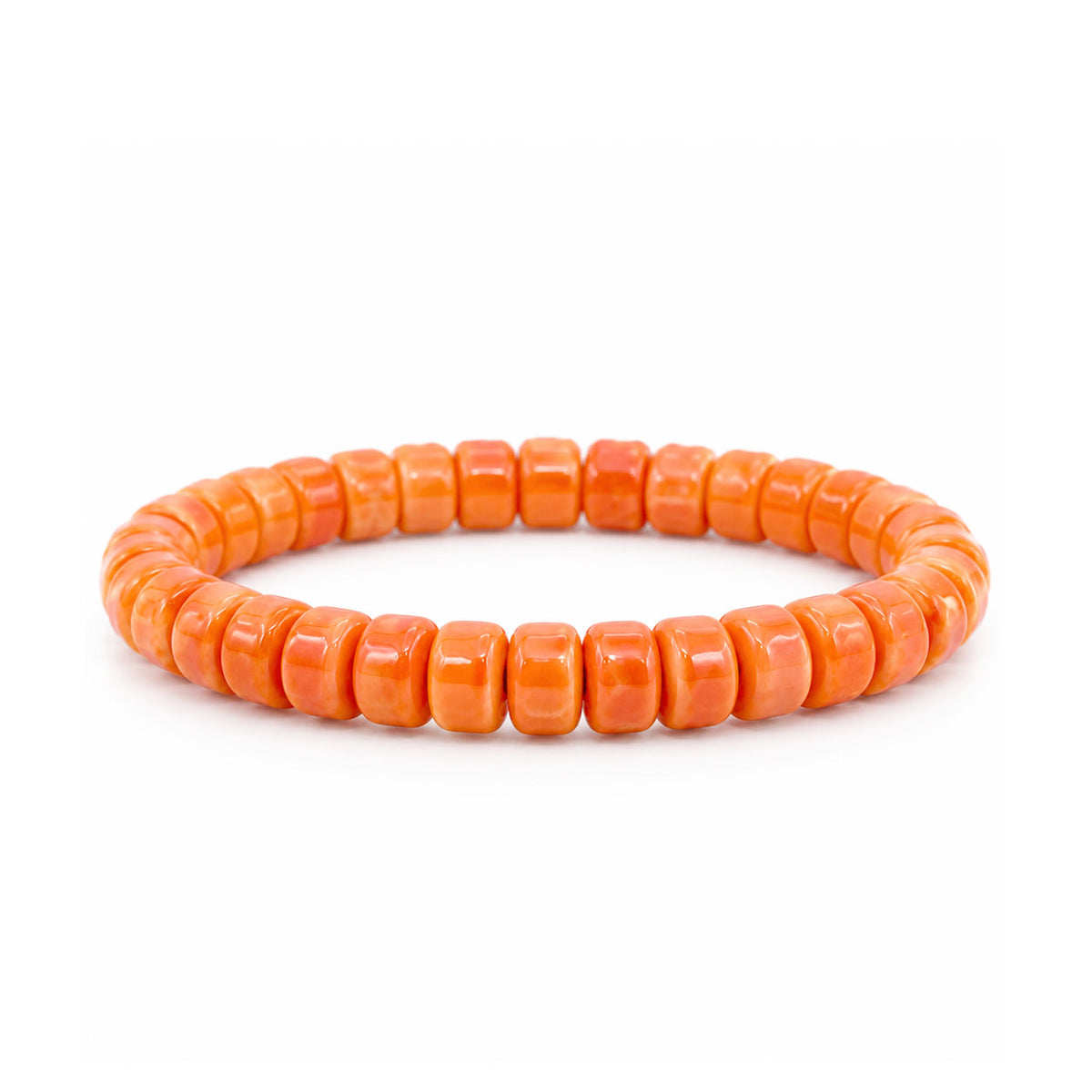 Sienna Ceramic Stretch Bracelet in orange with glossy 6mm ceramic rondelle beads