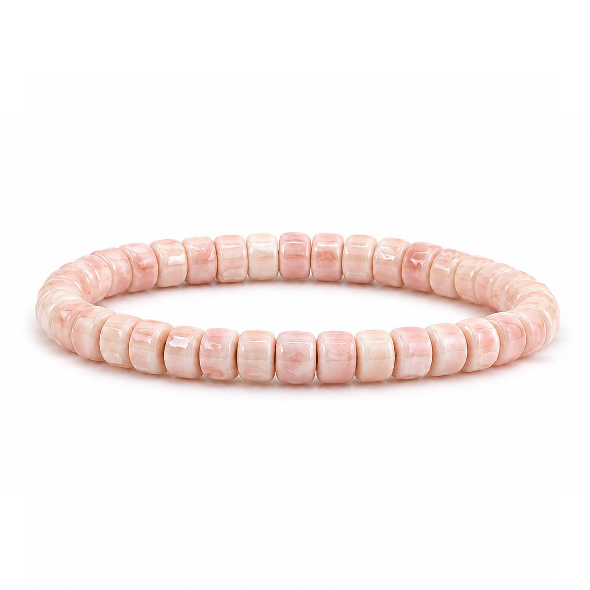Sienna Ceramic Stretch Bracelet in pink with glossy 6mm ceramic rondelle beads