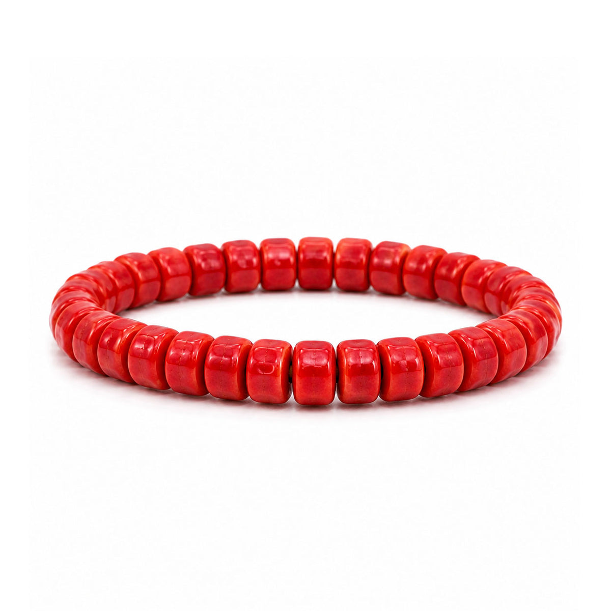 Sienna Ceramic Stretch Bracelet in red with glossy 6mm ceramic rondelle beads