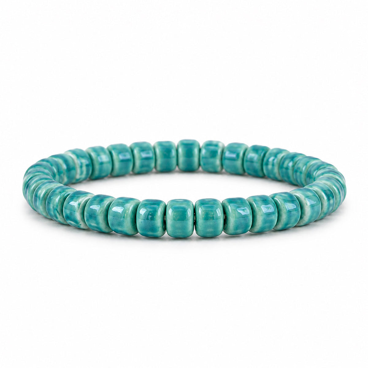 Sienna Ceramic Stretch Bracelet in teal with glossy 6mm ceramic rondelle beads