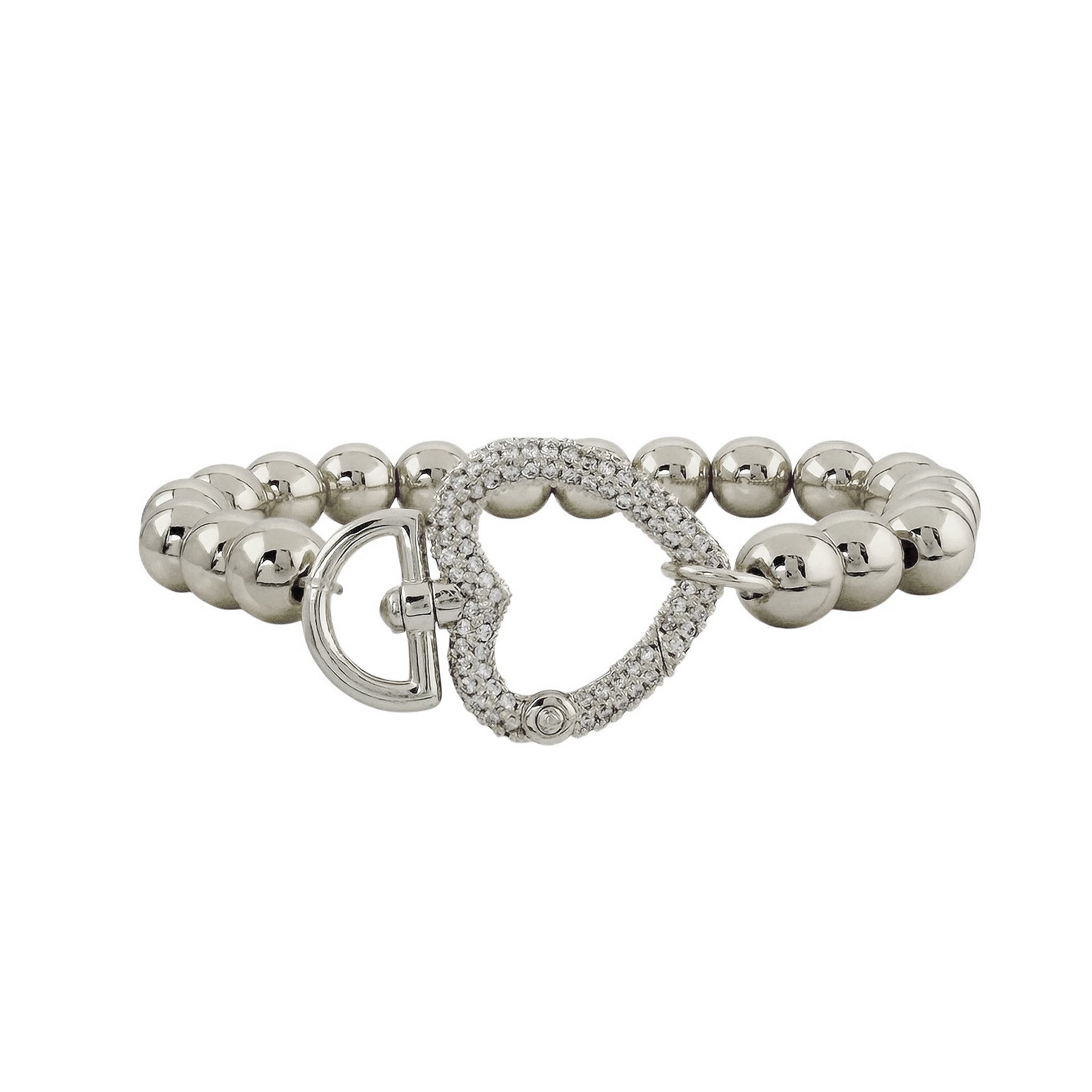 heart clasp stretch bracelet silver pavé crystal heart charm stretch jewelry