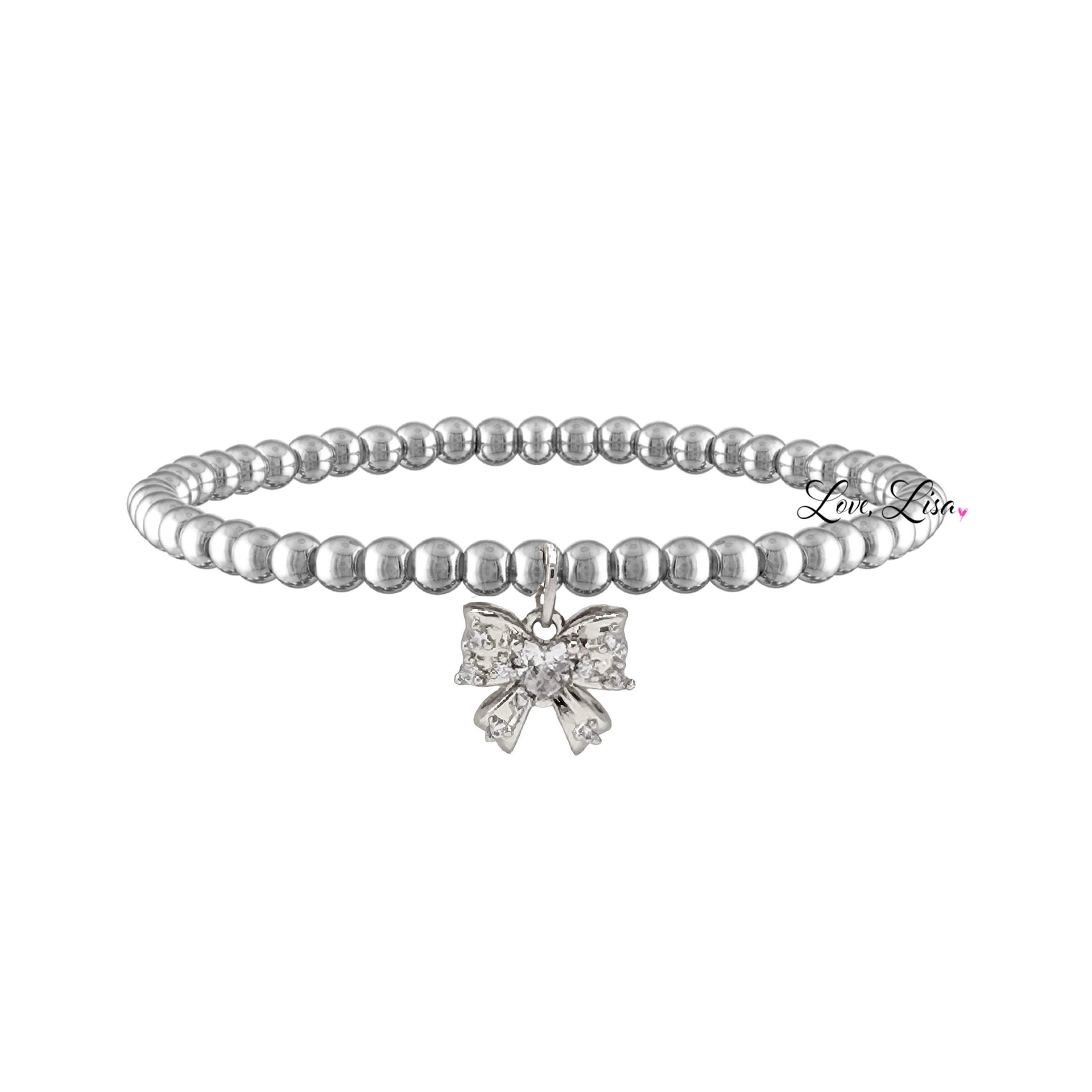 silver Samantha Bow Bracelet beaded bracelet bow charm for women