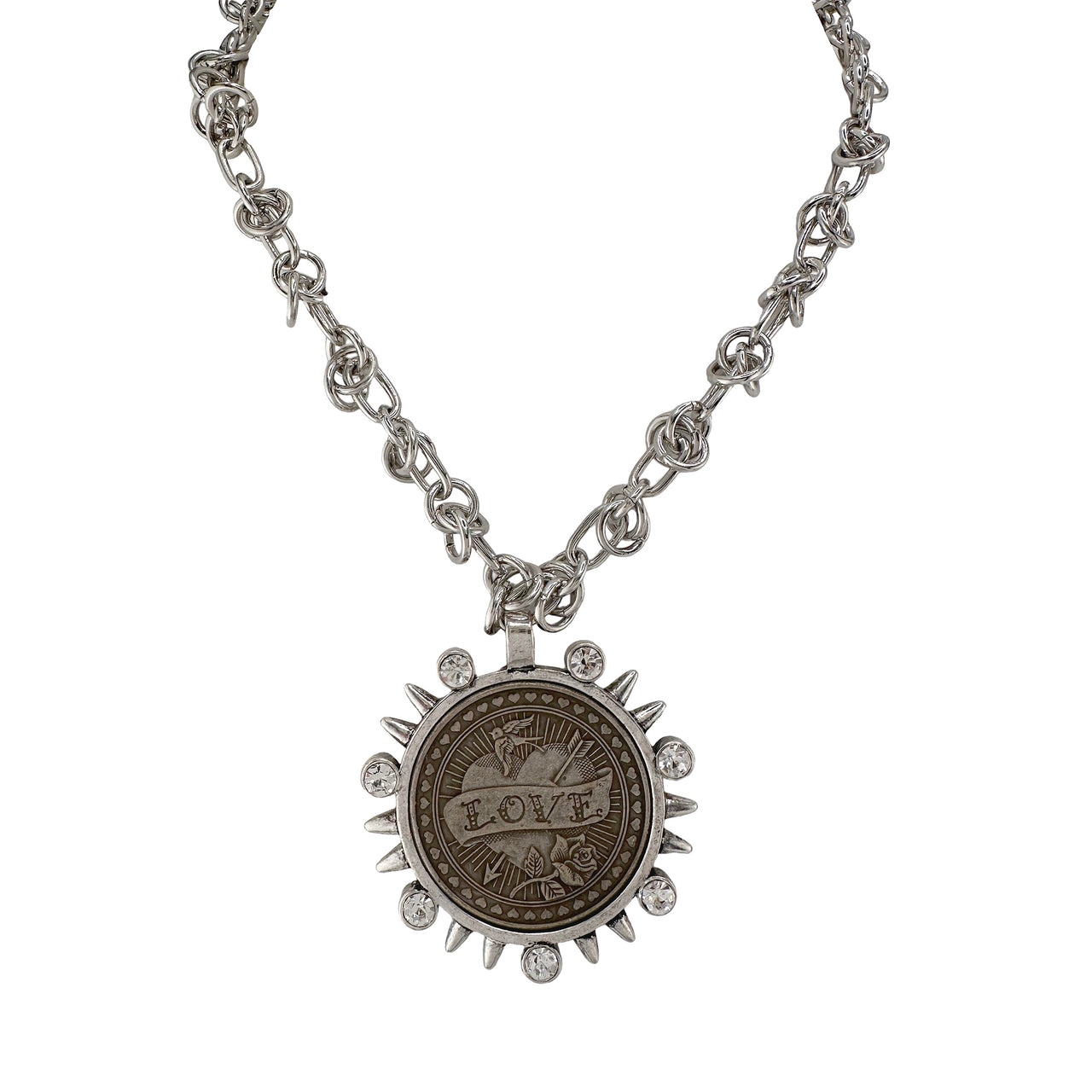 Bari Gunmetal & Rose Love Coin Necklace