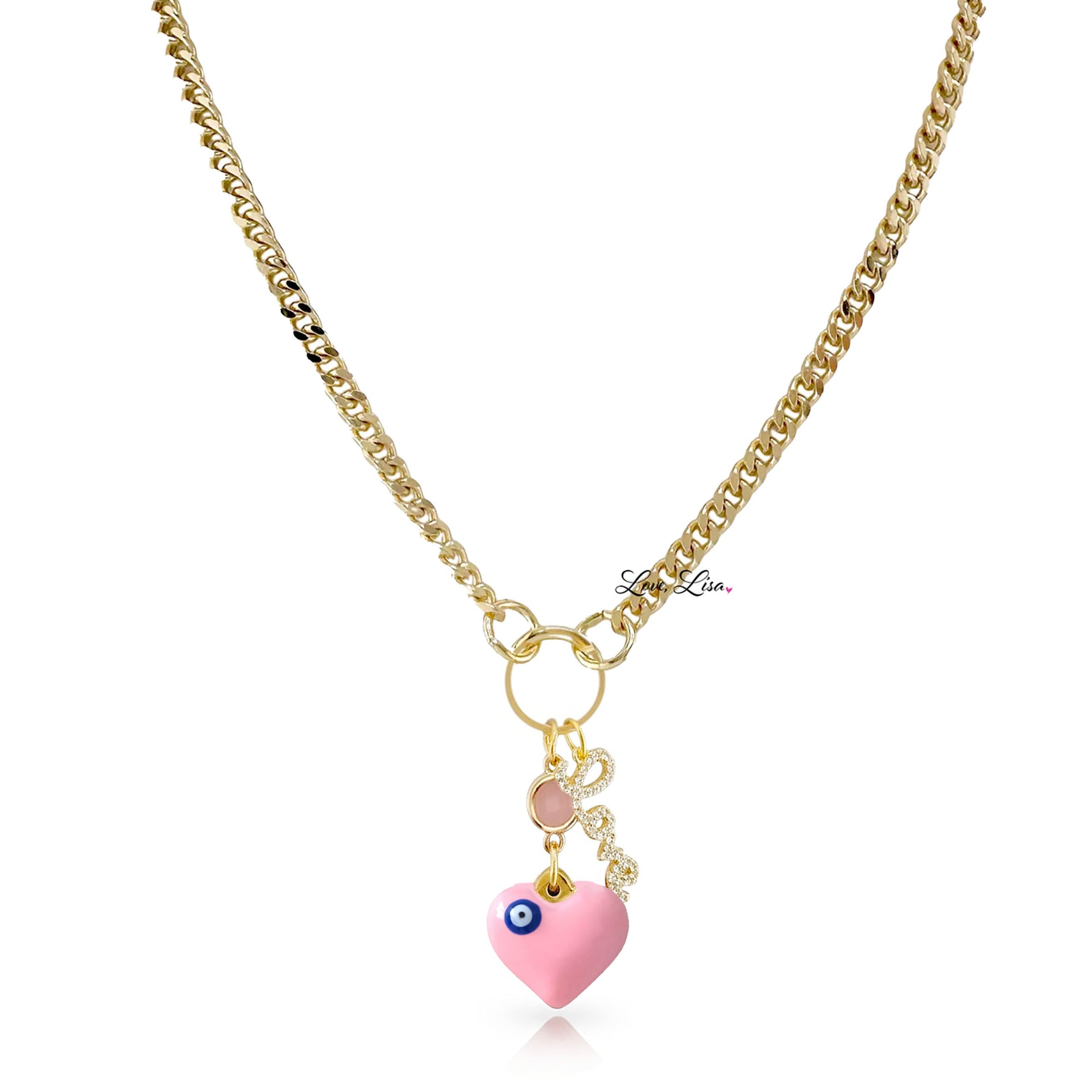 silvie guarded heart love necklace pink heart charm with evil eye