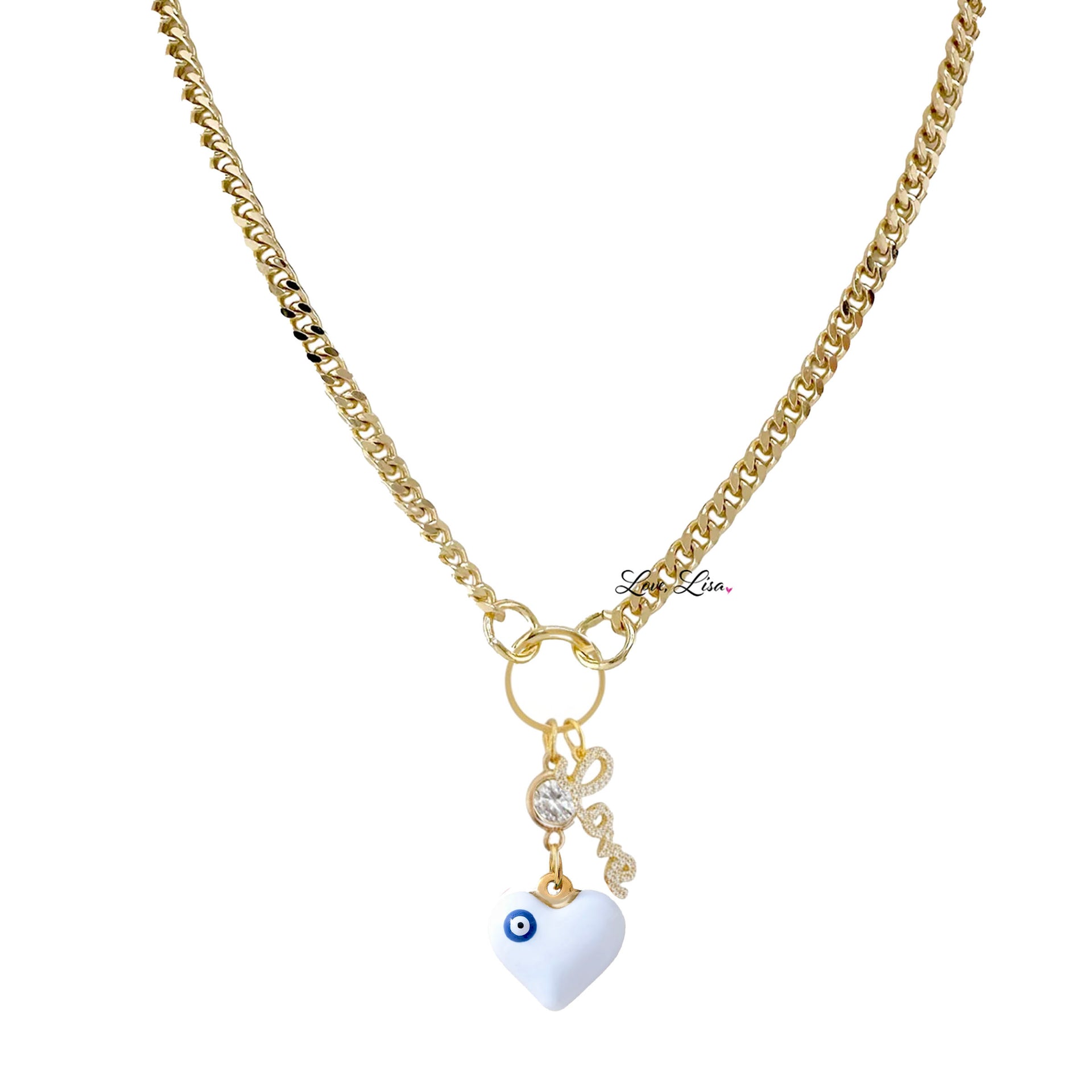silvie guarded heart love necklace white heart charm with evil eye