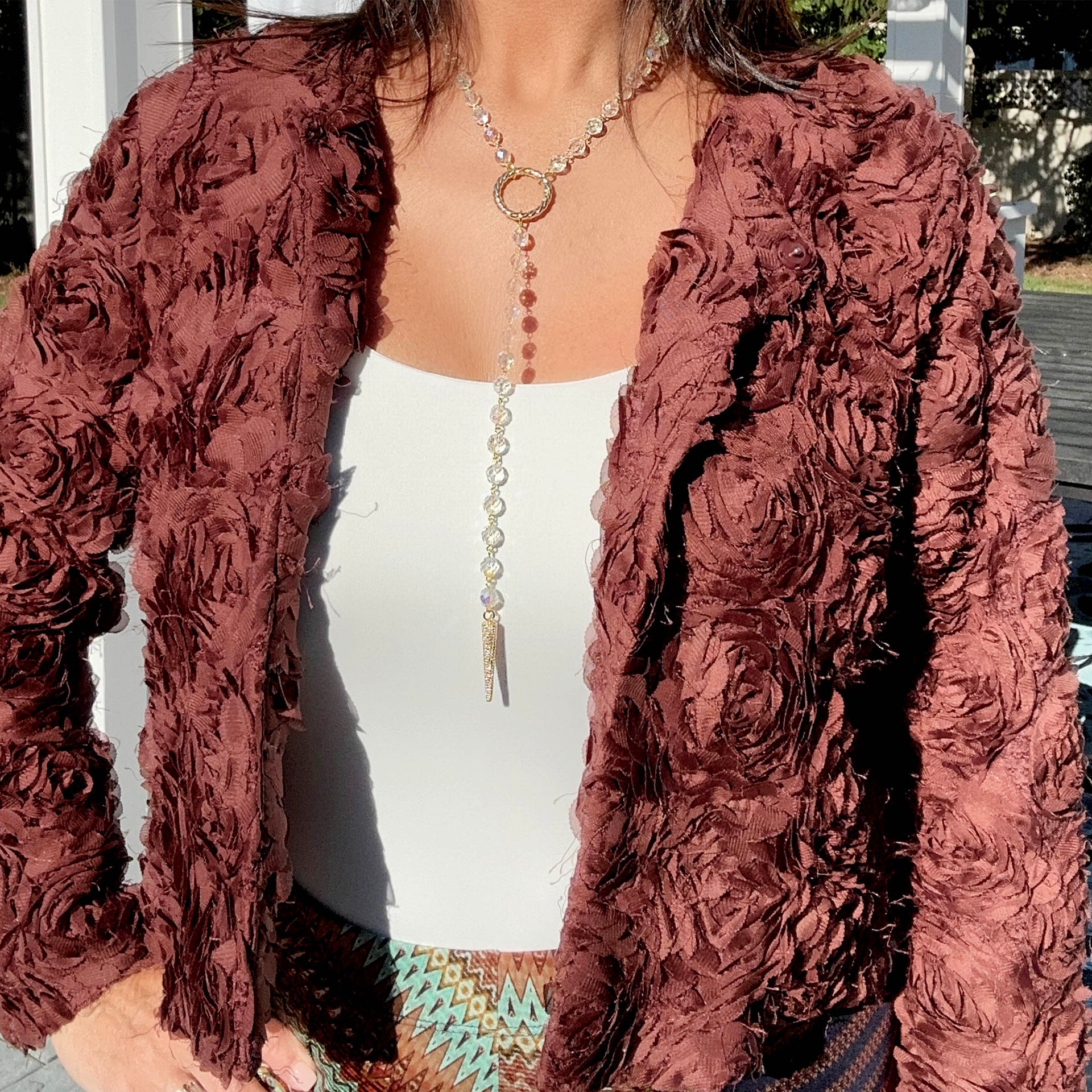 Love Lisa Sloane Y Necklace closeup view showing Y-shape design