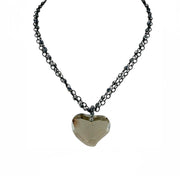 smokey glass heart double strand necklace gunmetal layered chain with smokey heart pendant