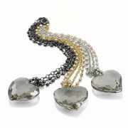 smokey glass heart double strand necklace heart pendant detail on layered chain