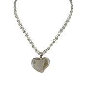 smokey glass heart double strand necklace silver layered chain with smokey heart pendant