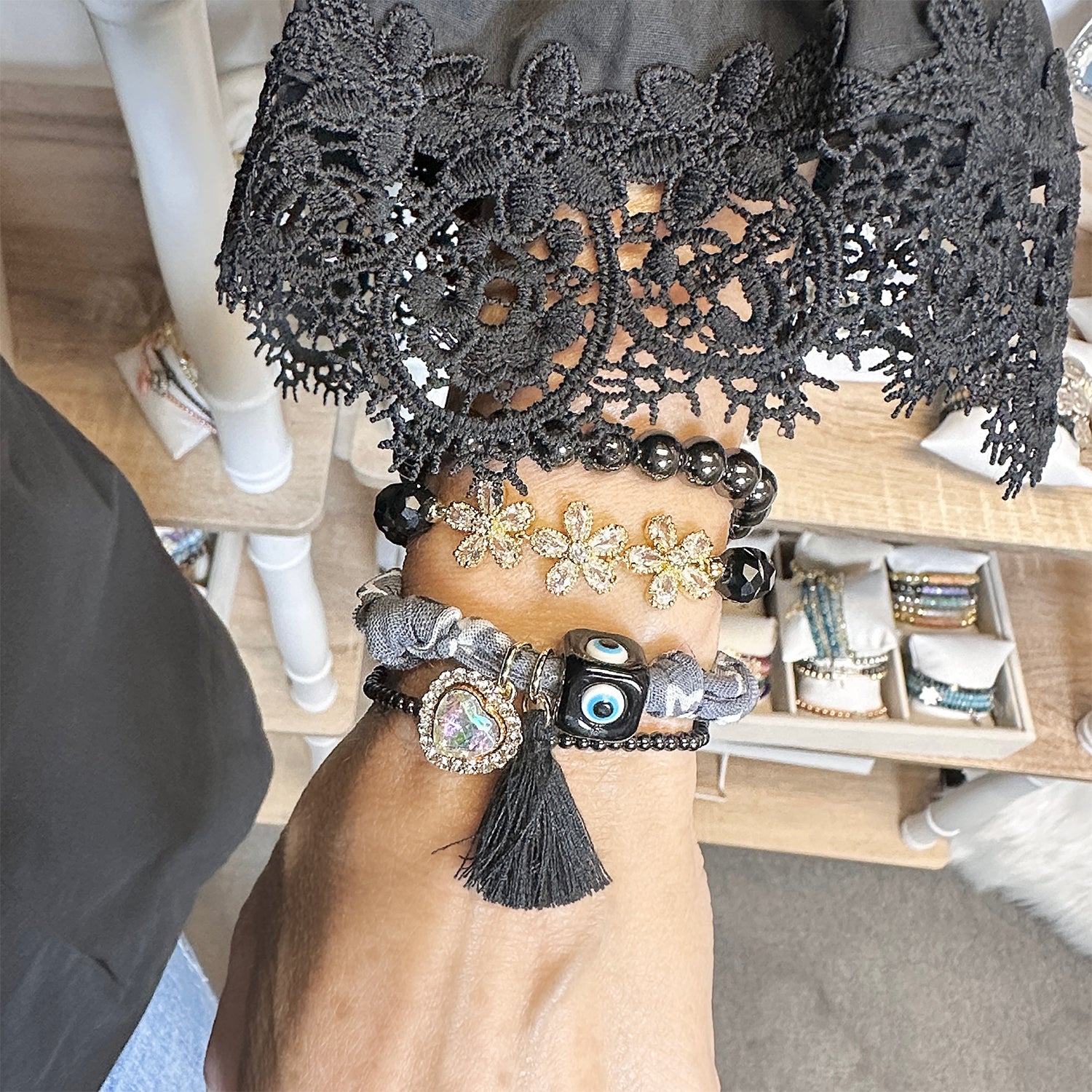 Smoky noir bandana bracelet on model