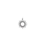 solar sunburst charm with pave crystal details in gunmetal finish