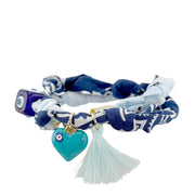 midnight coast blue bandana charm anklet with evil eye beads tassel and layered charm details