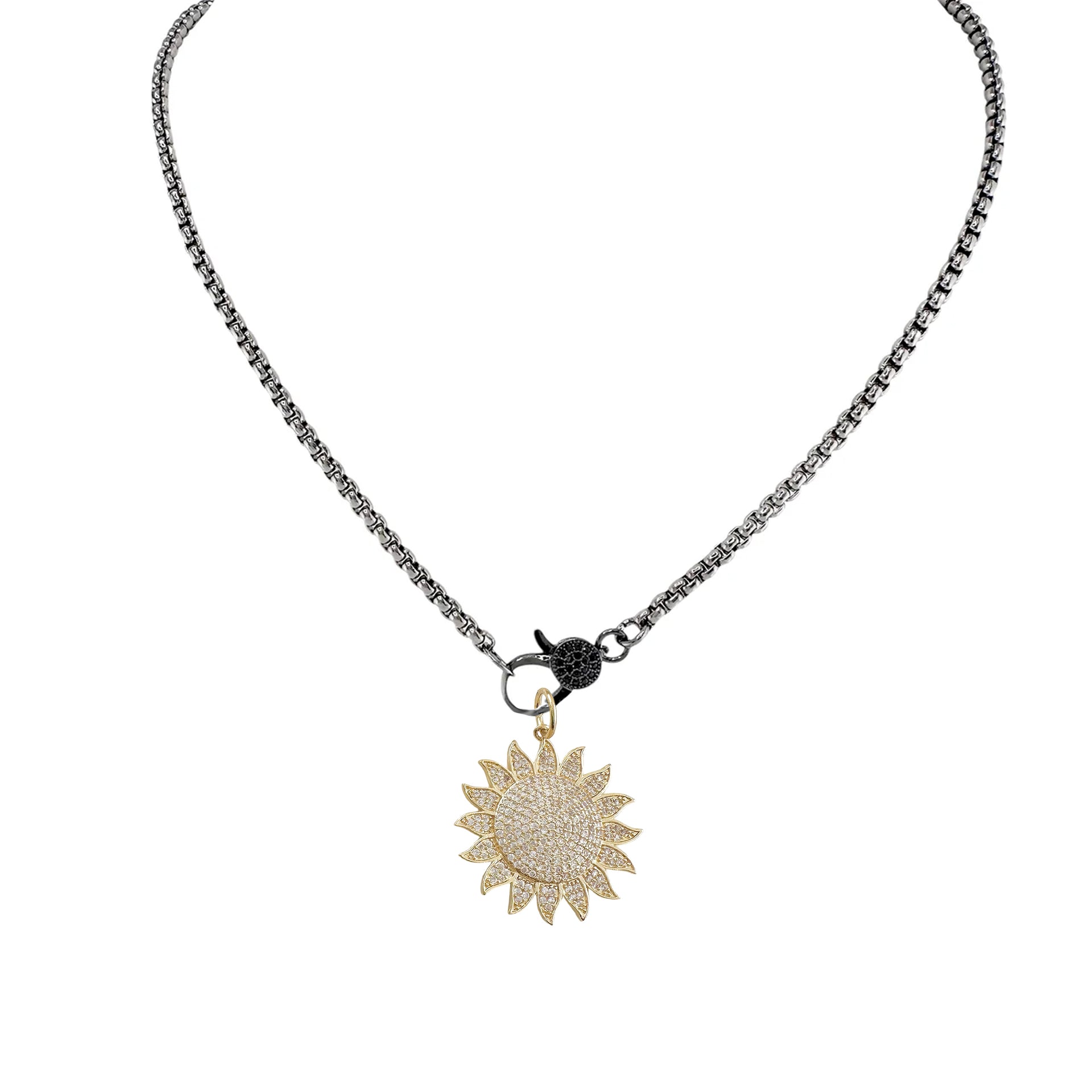 Sophia Sun Pendant on chain – celestial charm styled as a necklace