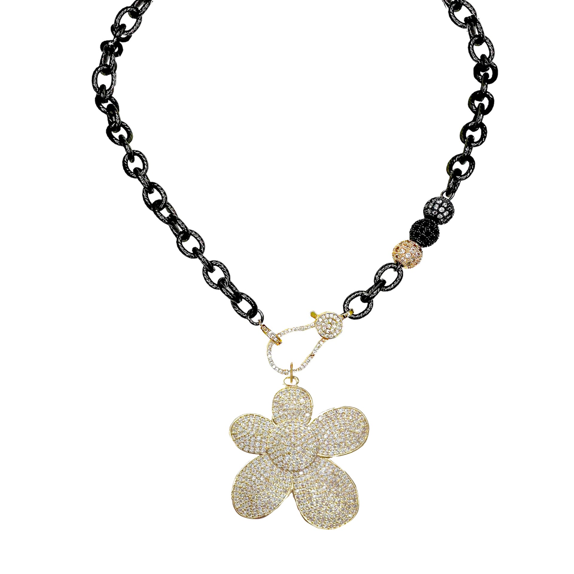 sparkling bloom charm gold styled on love lisa clasp necklace