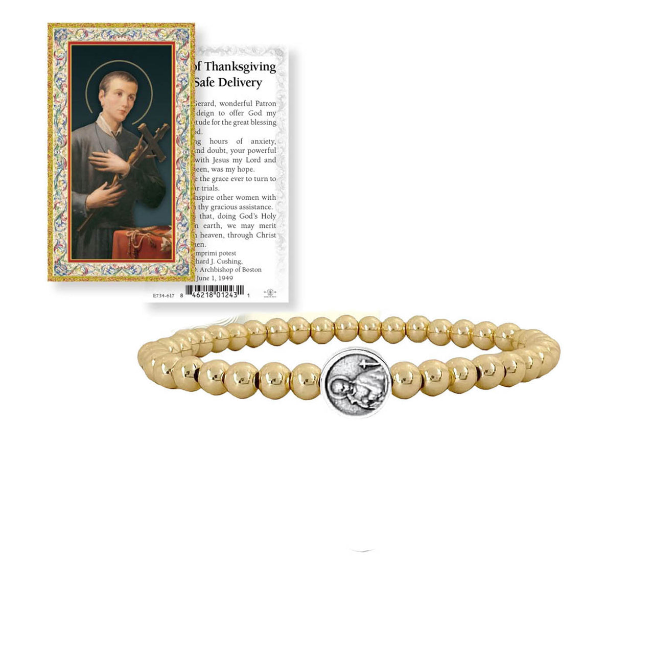 Subliminal Saint Gerard Beaded Bracelet with the prayer card