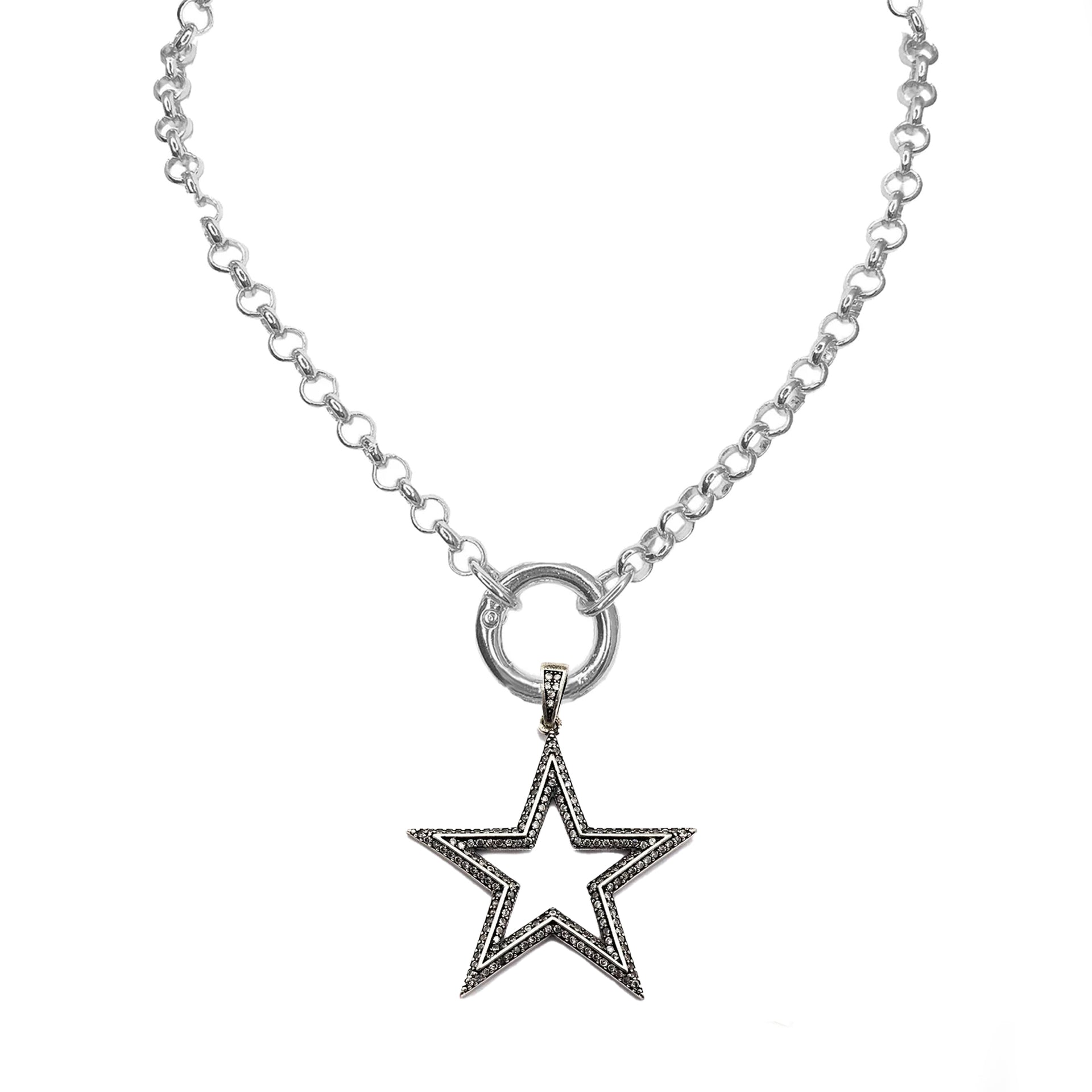 Stacie clasp necklace styled with star charm front clasp statement chain