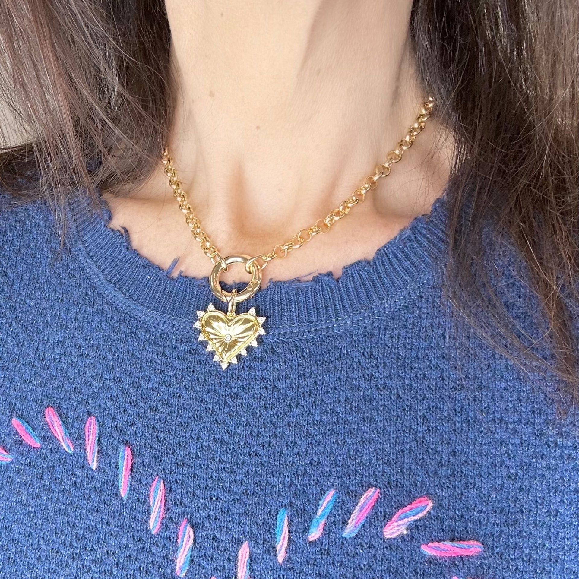 Stacie clasp necklace worn layered with charms front clasp necklace Love Lisa