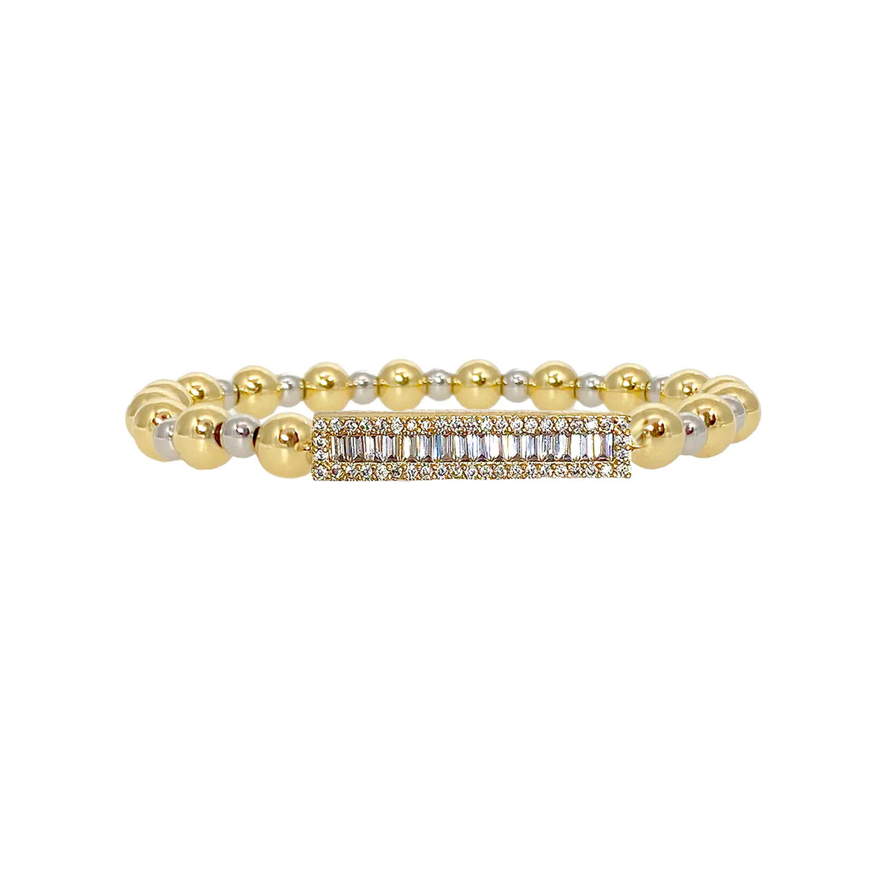 stacy beautiful baguette bar bracelet gold and silver stretch bracelet with baguette crystal bar