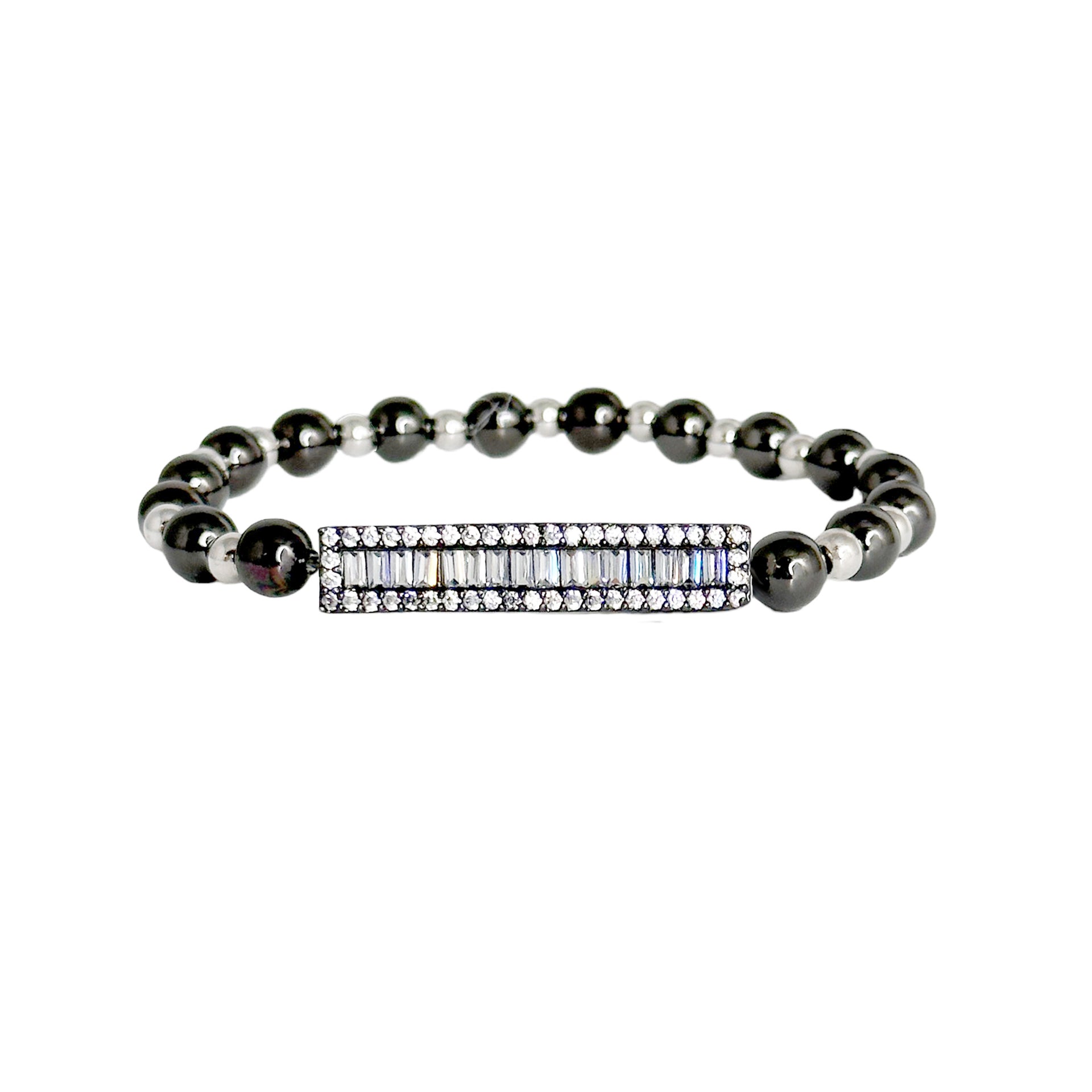 stacy beautiful baguette bar bracelet gunmetal stretch bracelet with crystal baguette bar