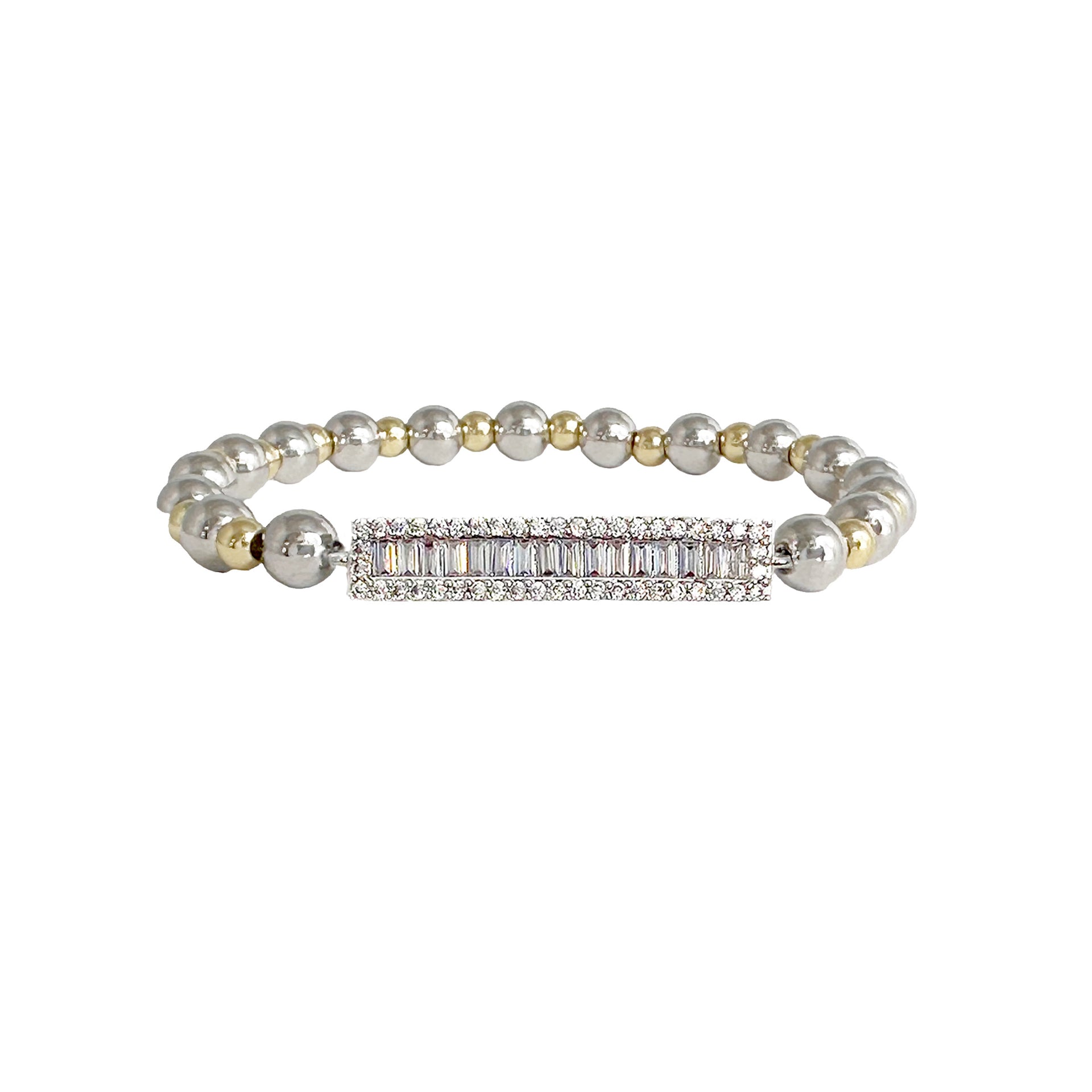 stacy beautiful baguette bar bracelet silver stretch bracelet with crystal baguette detail