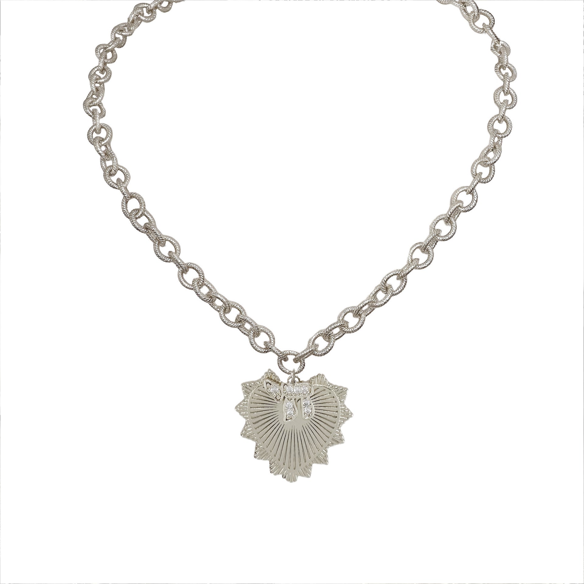 Stacy Heart Chai charm necklace in silver with pavé heart pendant Love Lisa