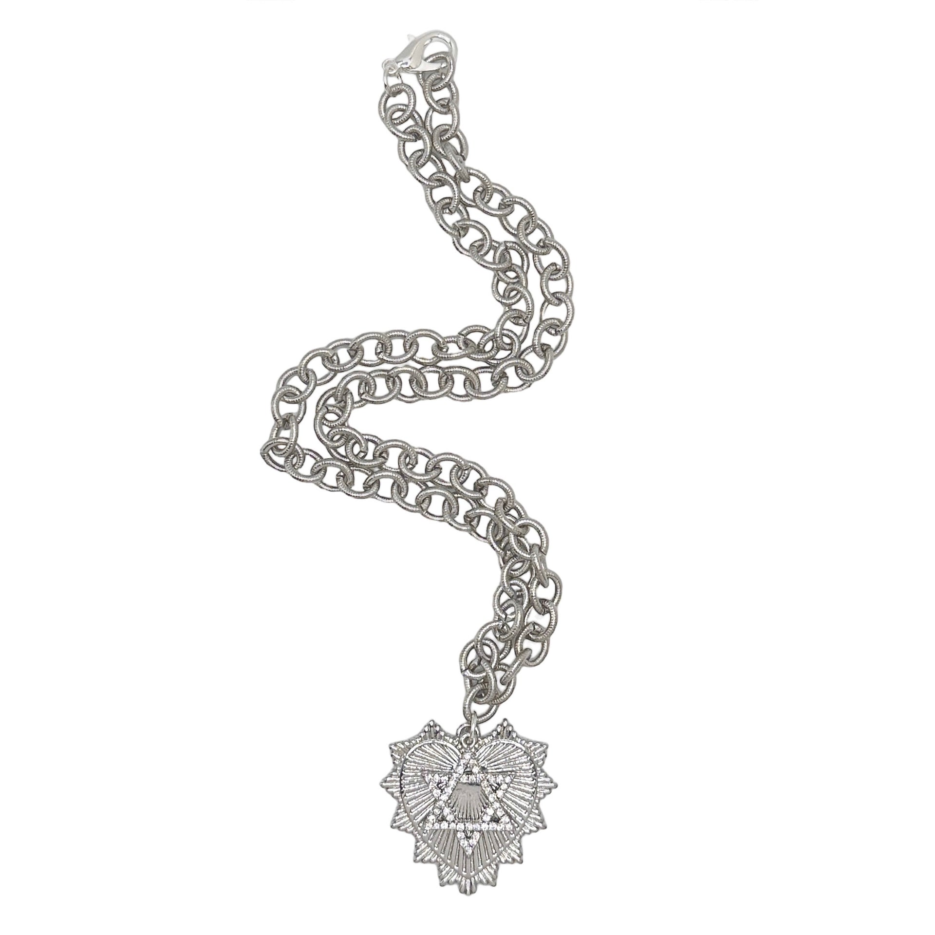 Stacy Heart Star of David charm necklace in silver with pavé heart pendant Love Lisa