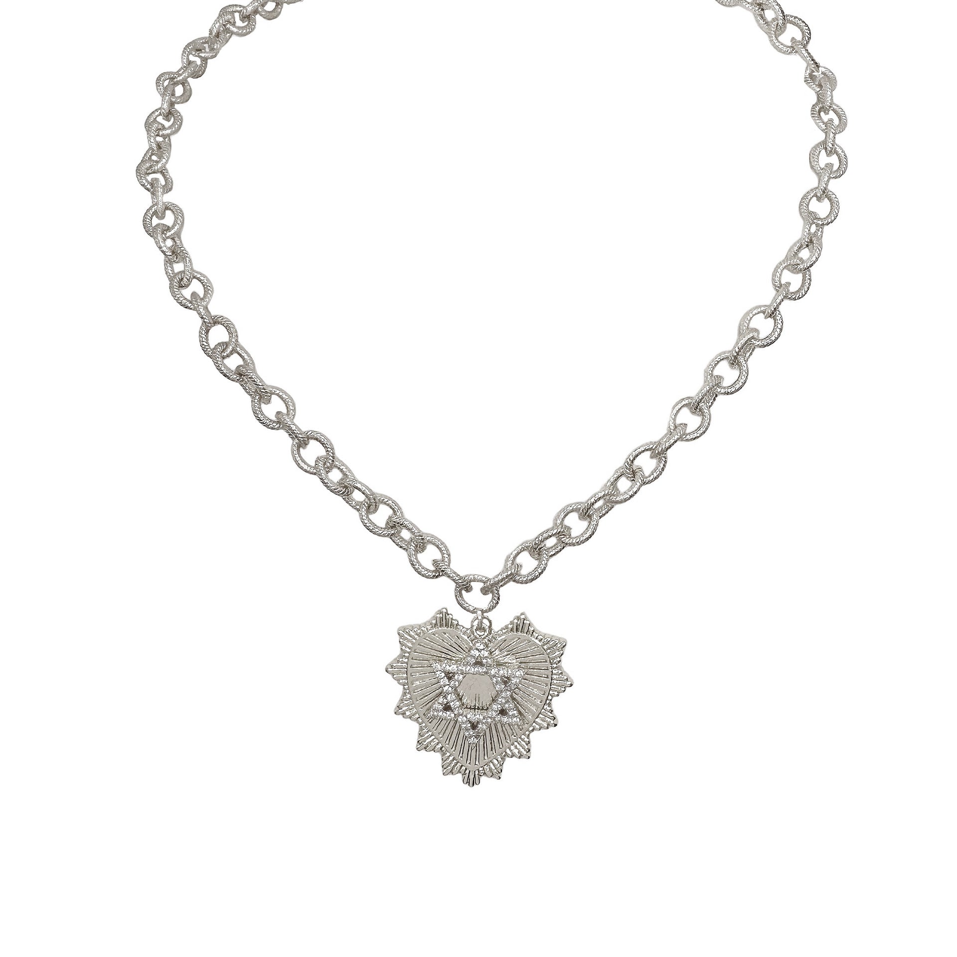 Stacy Heart Star of David charm necklace in silver with pavé heart pendant Love Lisa