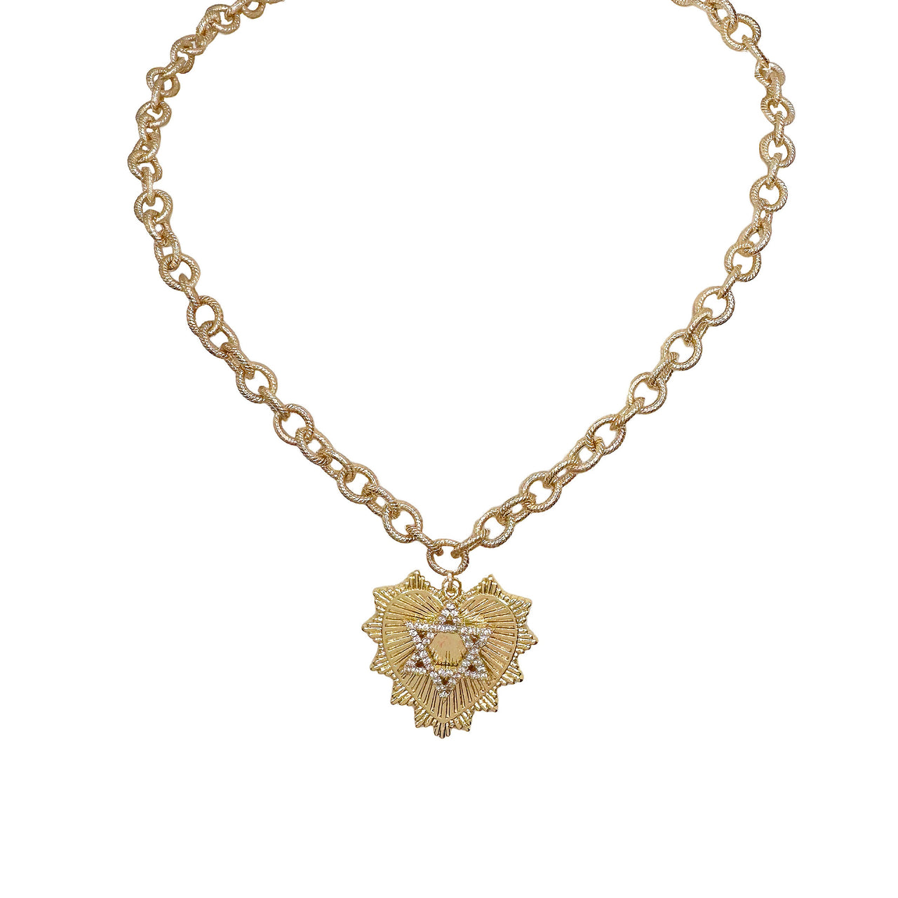 Stacy Heart Star of David charm necklace in gold with pavé heart pendant Love Lisa