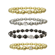 stacy initial beaded bracelet group display gold silver and gunmetal beaded bracelets with initial charms