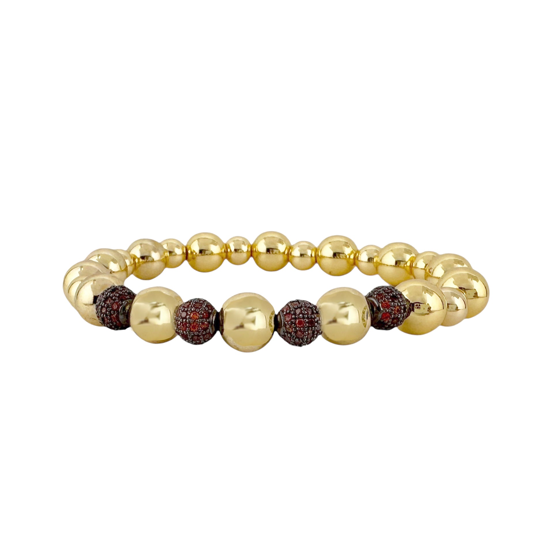 Stacy Pavé gold and brown beaded bracelet with sparkling pavé crystal beads on stretch elastic