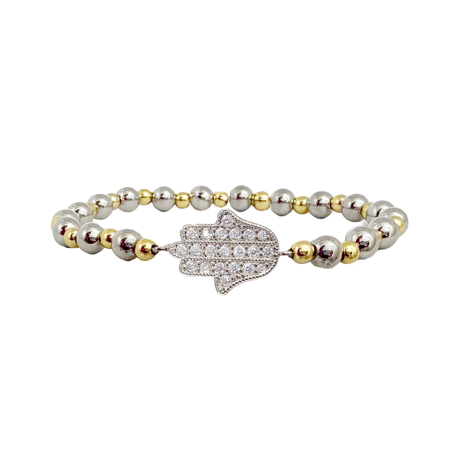 stacy perfect hamsa bracelet silver pave hamsa connector mixed bead stretch bracelet