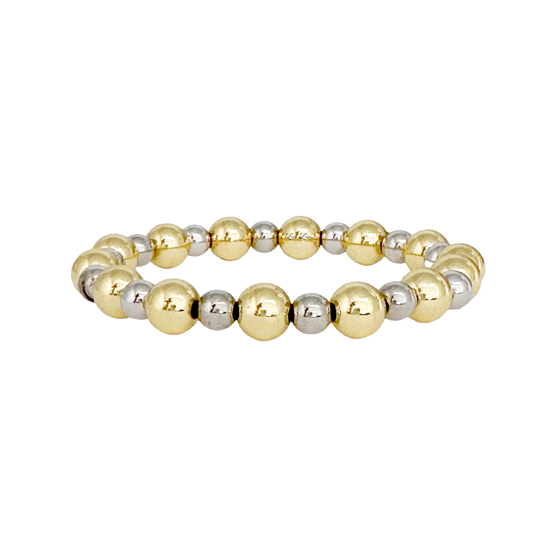 stacy plain 8mm beaded stretch bracelet gold and silver mixed metal beads