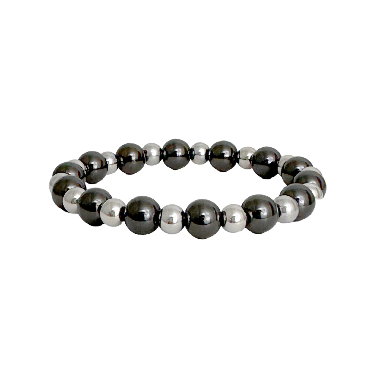 stacy plain 8mm beaded stretch bracelet gunmetal and silver mixed beads
