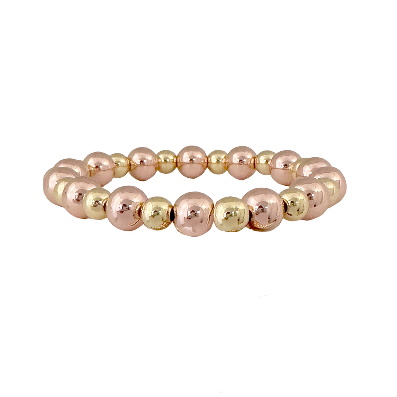 stacy plain 8mm beaded stretch bracelet rose gold with gold spacer beads