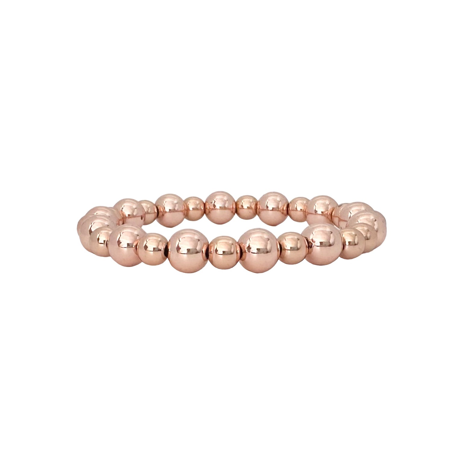stacy plain 8mm beaded stretch bracelet rose gold with spacer beads