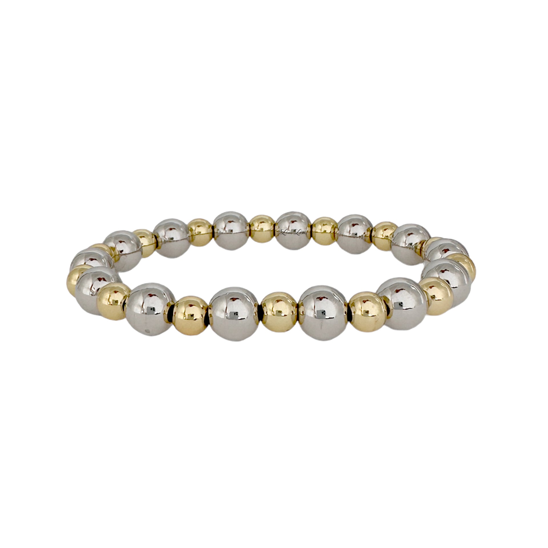 stacy plain 8mm beaded stretch bracelet silver and gold mixed metal beads