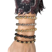 Love Lisa stacy plain 8mm beaded stretch bracelet stacked with layered metal bracelets